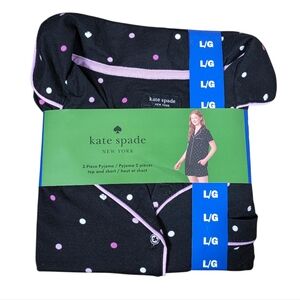 Kate Spade 2 Piece Polka Dot Pajama Set with Pink Accents Sz L